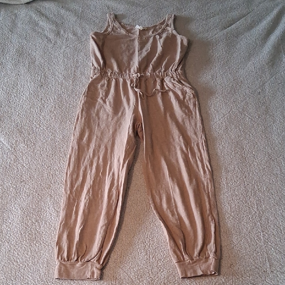 Listicle Beige Cotton Drawstring Sleeveless Jumpsuit Large